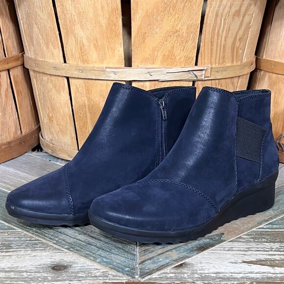 Cloudsteppers by Clarks Caddell Tropic Blue Faux Nubuck Ankle Boot Women Size 11 - Picture 3 of 12